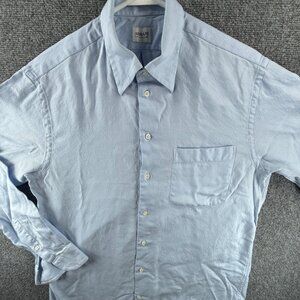 Armani Twill 16 Striped Blue Elegant Button Up Shirt Men Pocket Adult Woven